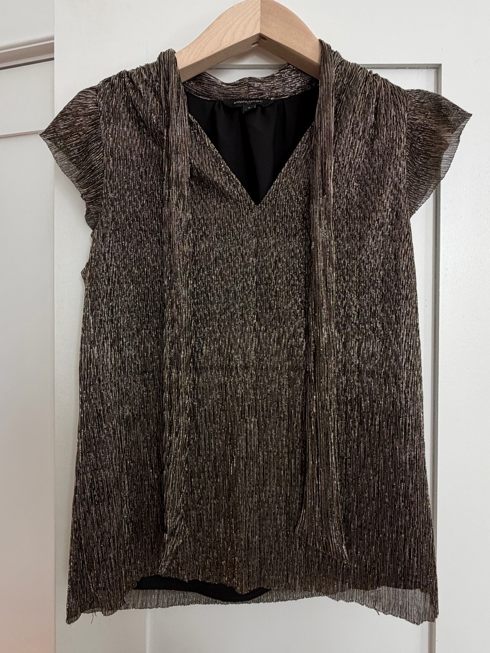 Banana Republic Shimmer Metallic Neck Tie Blouse